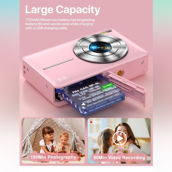 Digital Camera, FHD 1080P with 32GB SD Card 16X Digital Zoom - Pink - Picture 2 of 9